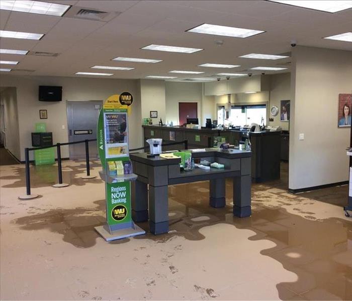 Flooded bank lobby.